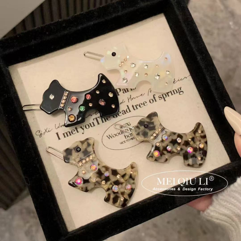 Kopča za kosu od acetata s dijamantnim oblikom psa – rhinestones, jednostavna kopča, svježi i slatki stil, za žene, zima 2024