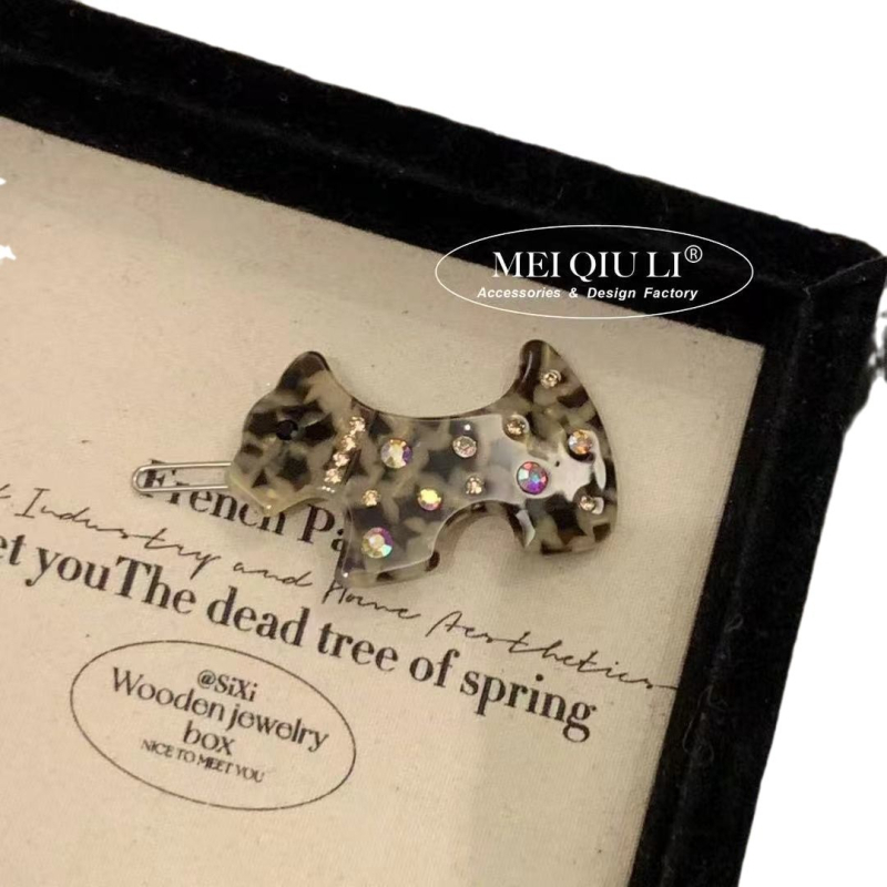 Kopča za kosu od acetata s dijamantnim oblikom psa – rhinestones, jednostavna kopča, svježi i slatki stil, za žene, zima 2024