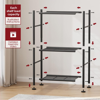 Mikrohullámú sütő szekrény, padlón álló tároló állvány, összecsukható, mozgatható, szénacélból