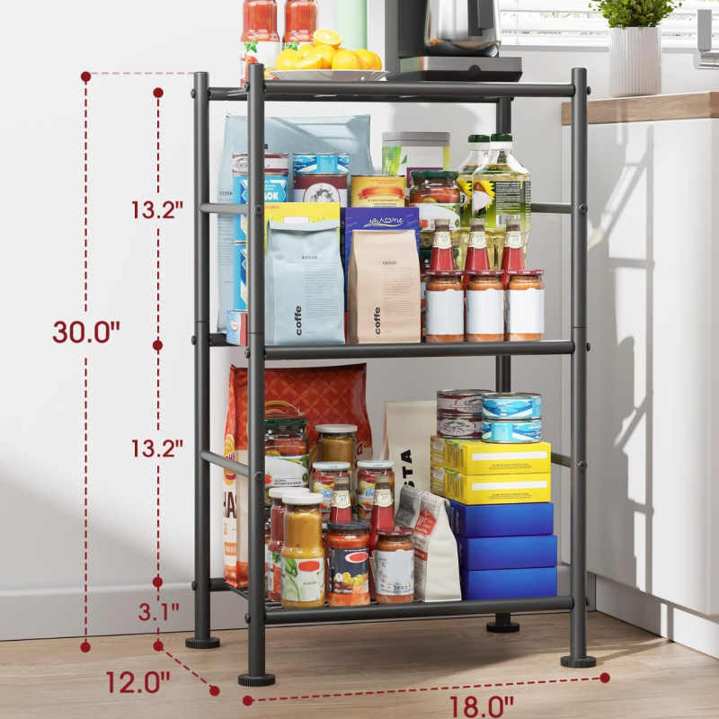 Mikrohullámú sütő szekrény, padlón álló tároló állvány, összecsukható, mozgatható, szénacélból