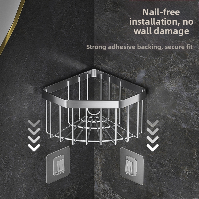 Nerezová oceľová skrinka na hubky pre rohovú drez, trojuholníkový odvodňovací stojan, bez vŕtania, brúsený povrch, nosnosť 10 kg