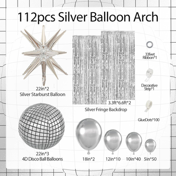 Set balona za luk s disco balonima od aluminijske folije, kružnog oblika i geometrijski uzorak