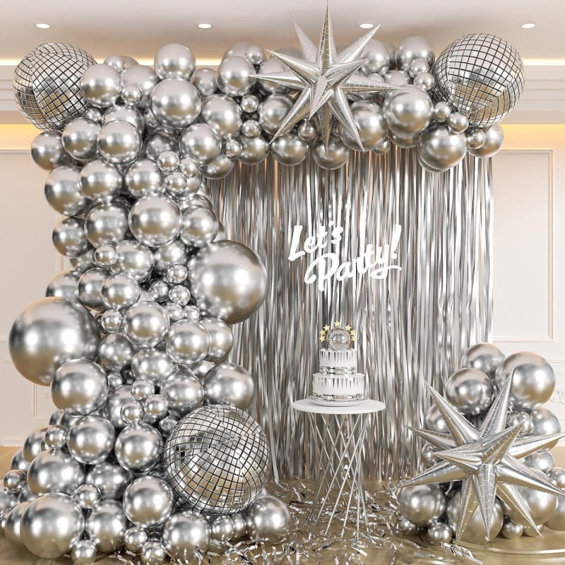 Set balona za luk s disco balonima od aluminijske folije, kružnog oblika i geometrijski uzorak