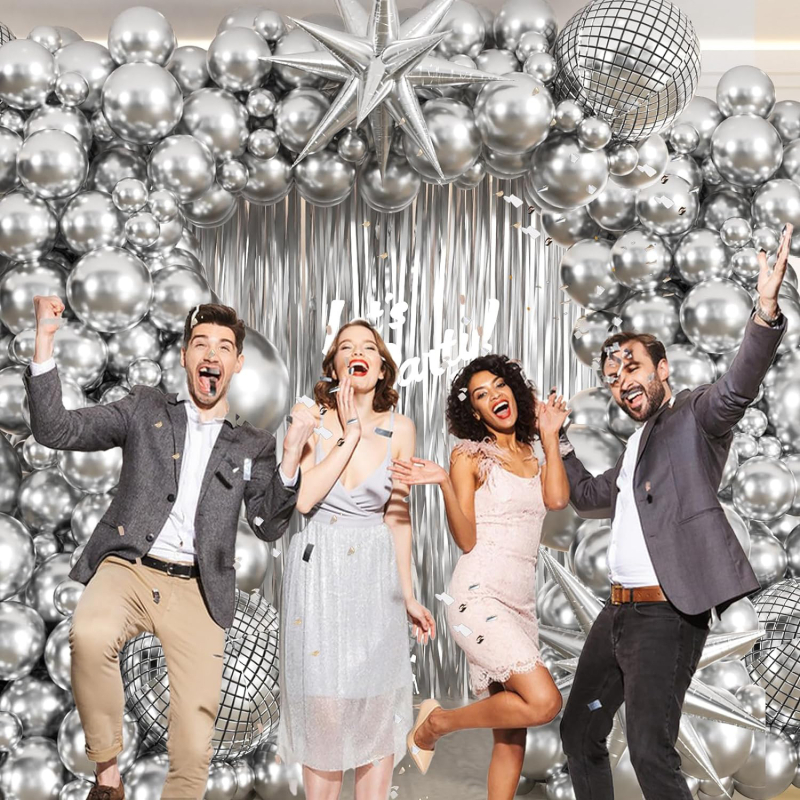 Set balona za luk s disco balonima od aluminijske folije, kružnog oblika i geometrijski uzorak
