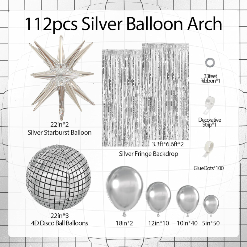Set balona za luk s disco balonima od aluminijske folije, kružnog oblika i geometrijski uzorak