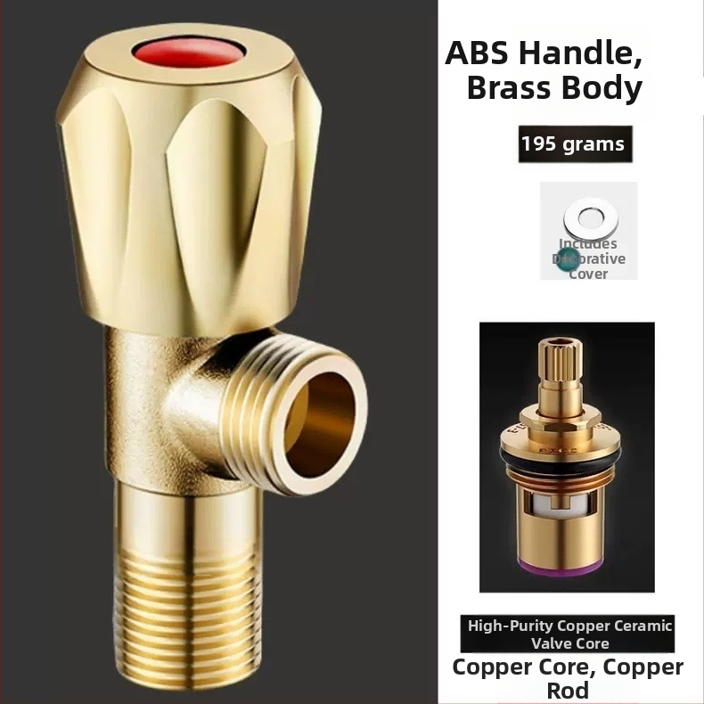 Međni kutni ventil za umivaonik s toplom i hladnom vodom, ulaz 20 mm, navoja spoj, ugrađeni zatvarač s bakrenim jezgrom