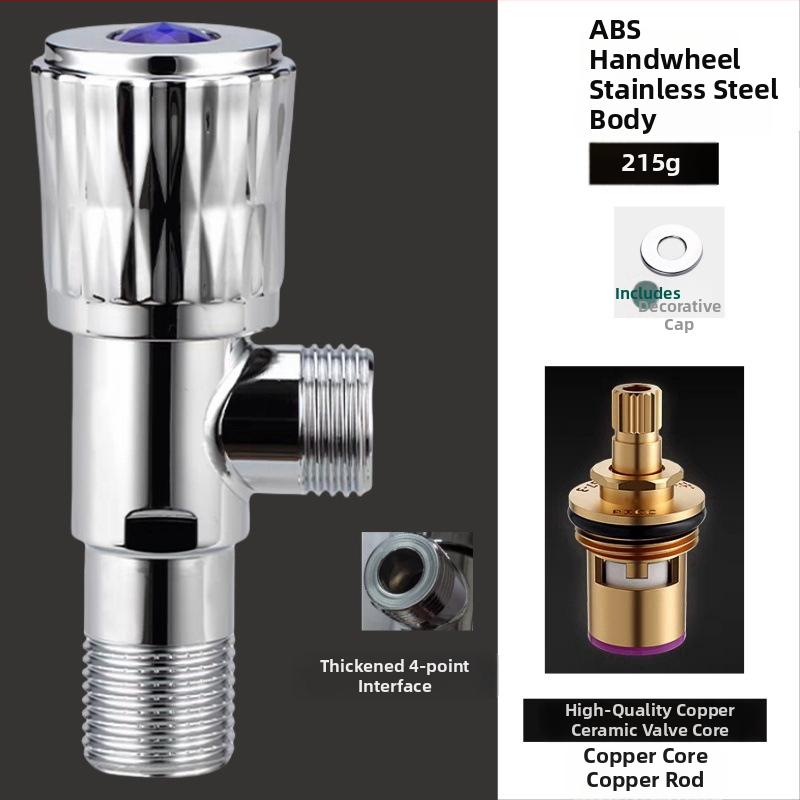 Međni kutni ventil za umivaonik s toplom i hladnom vodom, ulaz 20 mm, navoja spoj, ugrađeni zatvarač s bakrenim jezgrom