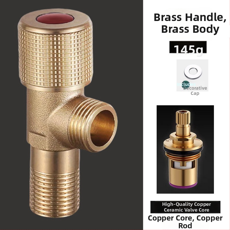 Međni kutni ventil za umivaonik s toplom i hladnom vodom, ulaz 20 mm, navoja spoj, ugrađeni zatvarač s bakrenim jezgrom