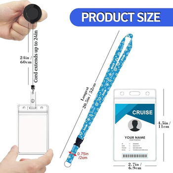 Lanard za karticu s Nautical World otiskom, poliester, minimalistički stil, mehanizam za izvlačenje i PVC držač ID kartice