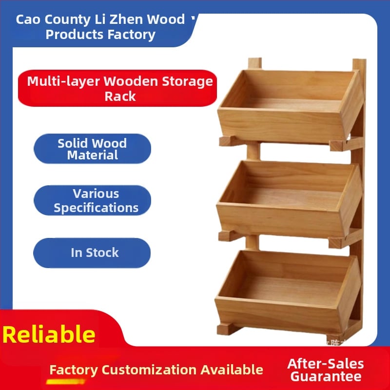 3-etažni drveni stalak za voće i povrće – podni stalak, višenamjenski za kuhinju i blagovaonicu
