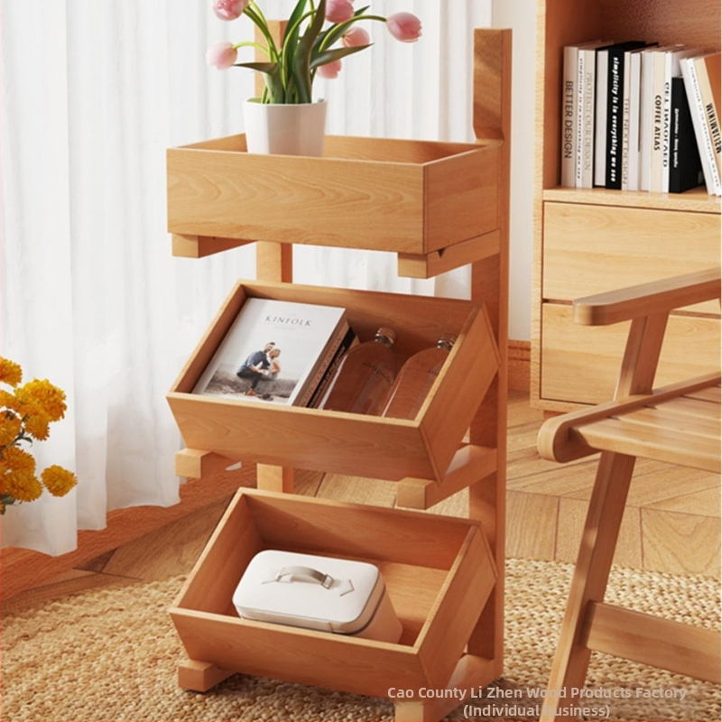 3-etažni drveni stalak za voće i povrće – podni stalak, višenamjenski za kuhinju i blagovaonicu