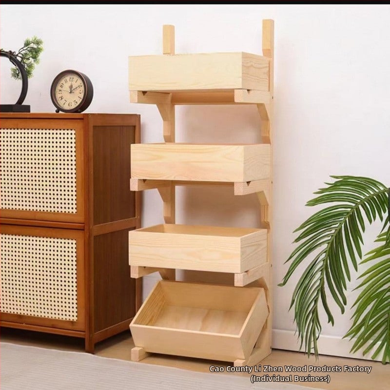 3-etažni drveni stalak za voće i povrće – podni stalak, višenamjenski za kuhinju i blagovaonicu