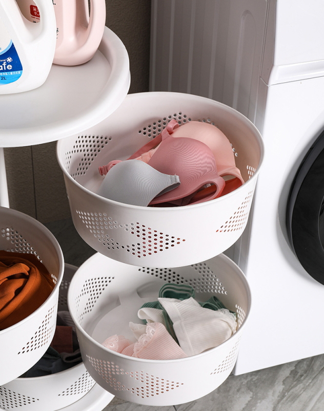 Raft de bucătărie rotativ la 360° pe podea — organizator din plastic cu mai multe niveluri pentru fructe și legume