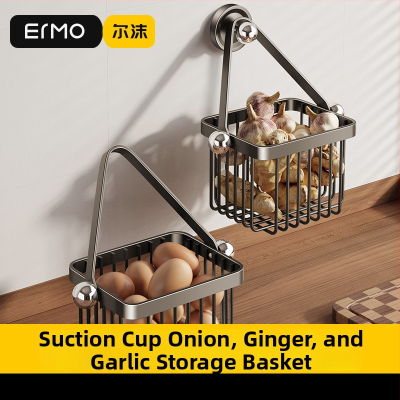 Nástenný kuchynský organizér na cibuľu, zázvor a cesnak — uhlíková oceľ, nosnosť približne 5 kg, povrchová úprava sprejom plastu, model Cftg13999nyb