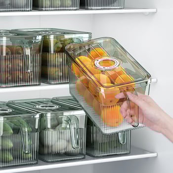 Кутия за съхранение в хладилник – запечатана за свежест, преносима и с възможност за подреждане, материал PP+PET