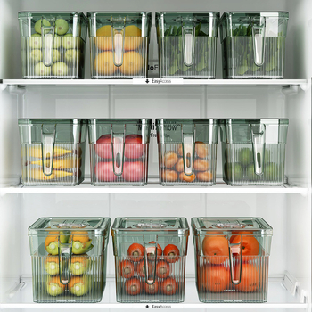 Кутия за съхранение в хладилник – запечатана за свежест, преносима и с възможност за подреждане, материал PP+PET