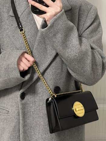 Unisex torbica za pazuh s lancem i kopčom, PU materijal, crossbody dizajn, zima 2024, podstava od dvostruke kože