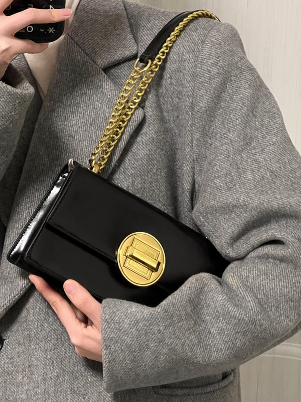 Unisex torbica za pazuh s lancem i kopčom, PU materijal, crossbody dizajn, zima 2024, podstava od dvostruke kože