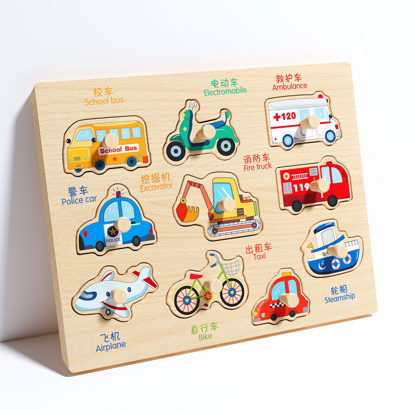 Panou-puzzle din lemn, tridimensional, pentru copii, cu forme de animale și fructe, stil Montessori pentru învățare timpurie (Vârsta 4–6 ani; Origine Zhejiang; Categoria: ilustrații și panouri)