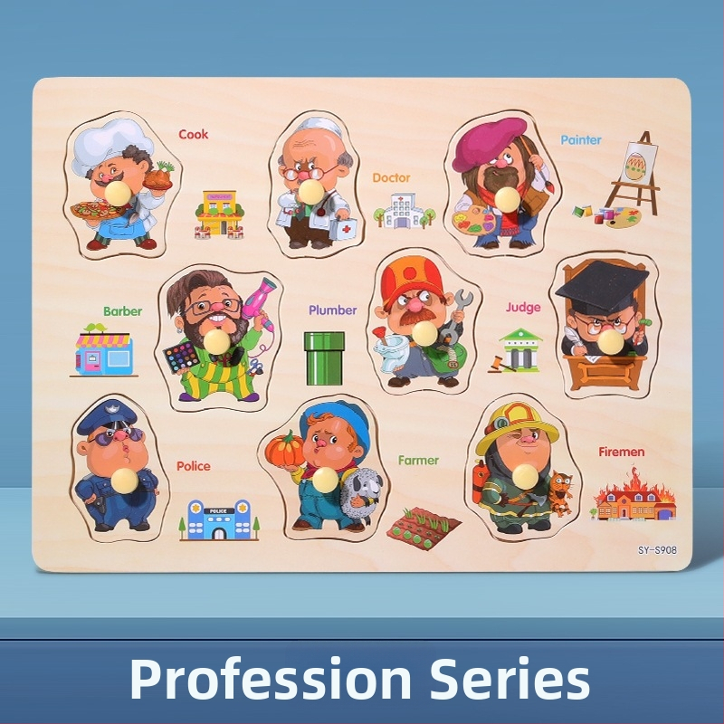 Panou-puzzle din lemn, tridimensional, pentru copii, cu forme de animale și fructe, stil Montessori pentru învățare timpurie (Vârsta 4–6 ani; Origine Zhejiang; Categoria: ilustrații și panouri)