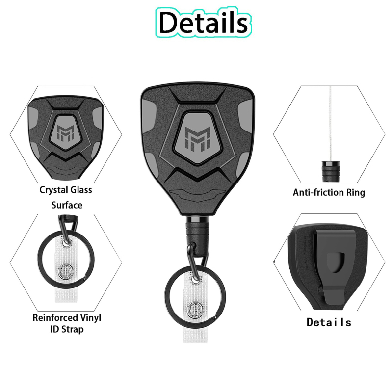 Nehéz terhelésű visszahúzható ABS-karabiner övcsattal és azonosító kulcstartóval