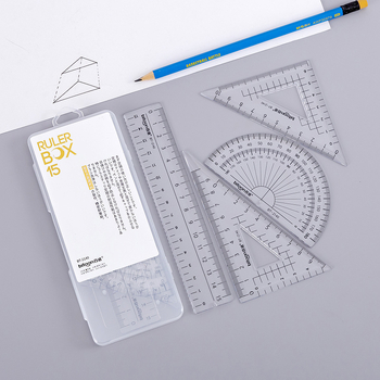 Σετ τεσσάρων εργαλείων σχεδίασης: τρίγωνος χάρακας και γωνιόμετρο, πλαστικό
