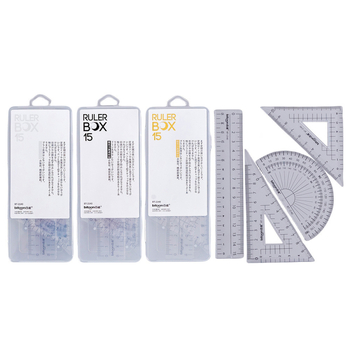 Σετ τεσσάρων εργαλείων σχεδίασης: τρίγωνος χάρακας και γωνιόμετρο, πλαστικό