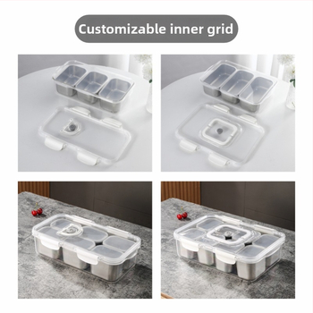 Хладилна кутия за съхранение с осем отделения, устойчива на съдомиялна машина, хранителна пластмаса, запечатан капак, преносима