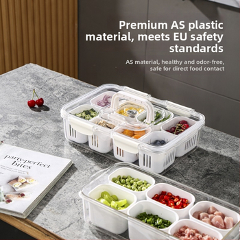Хладилна кутия за съхранение с осем отделения, устойчива на съдомиялна машина, хранителна пластмаса, запечатан капак, преносима