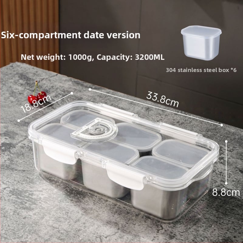 Хладилна кутия за съхранение с осем отделения, устойчива на съдомиялна машина, хранителна пластмаса, запечатан капак, преносима