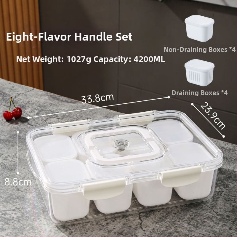 Хладилна кутия за съхранение с осем отделения, устойчива на съдомиялна машина, хранителна пластмаса, запечатан капак, преносима