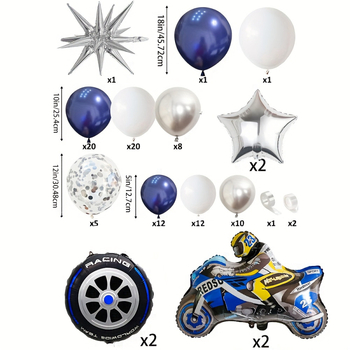 Balonska girlanda-arka s temom motocikla – aluminij folijski baloni, oblik utrke, karikaturistički uzorak