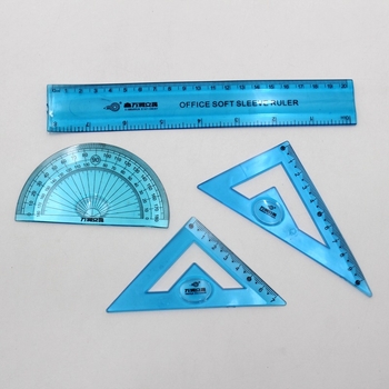Plastični set ravnala od 4 komada: ravnalo, set kvadrati i kutomjer – Marka JQ, model 123