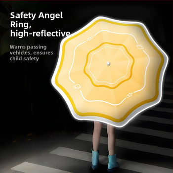 Детски чадър с автоматично отваряне, 8 ребра, фибърни спици, дълга дръжка, UPF 50+ – за училище