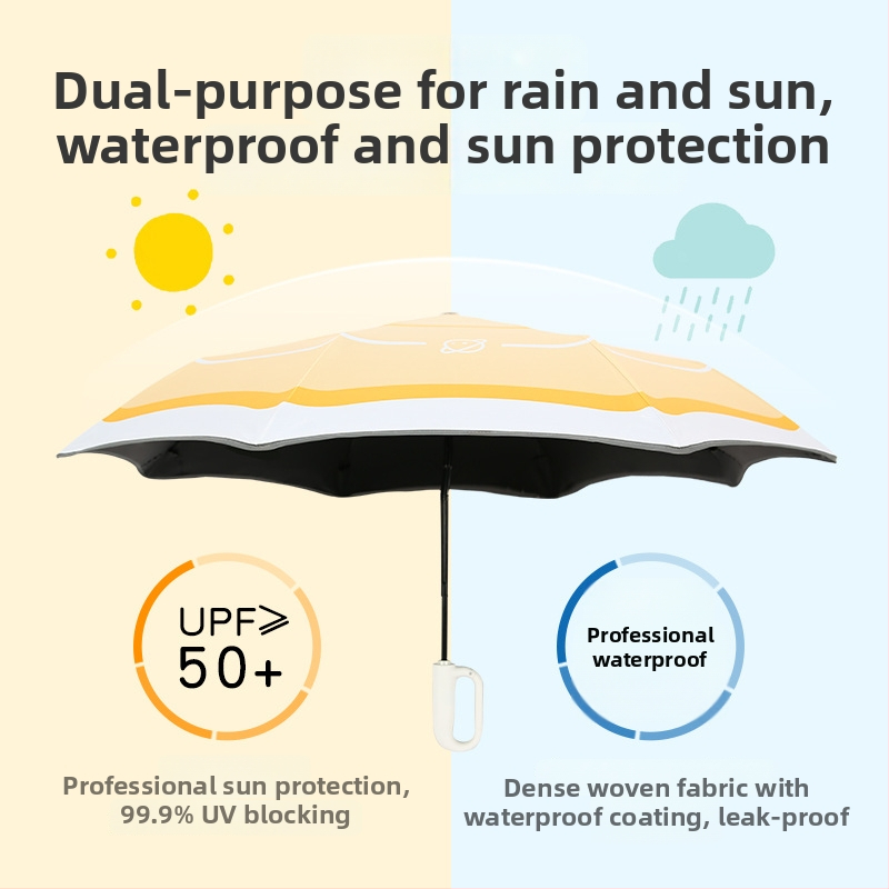 Детски чадър с автоматично отваряне, 8 ребра, фибърни спици, дълга дръжка, UPF 50+ – за училище