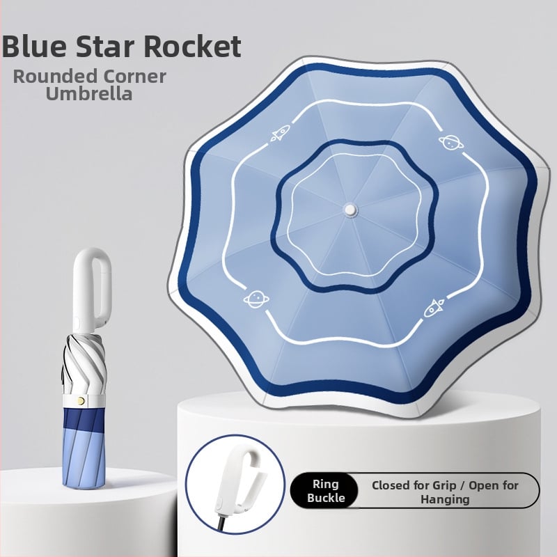 Детски чадър с автоматично отваряне, 8 ребра, фибърни спици, дълга дръжка, UPF 50+ – за училище