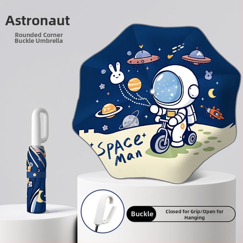 Детски чадър с автоматично отваряне, 8 ребра, фибърни спици, дълга дръжка, UPF 50+ – за училище