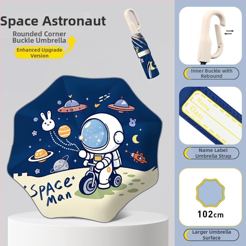 Детски чадър с автоматично отваряне, 8 ребра, фибърни спици, дълга дръжка, UPF 50+ – за училище