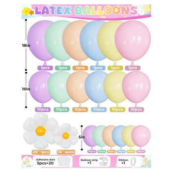 Margaréta-lufis ív dekoráció latex ballonokkal, kerek formájú, születésnapi és esküvői rendezvényekhez