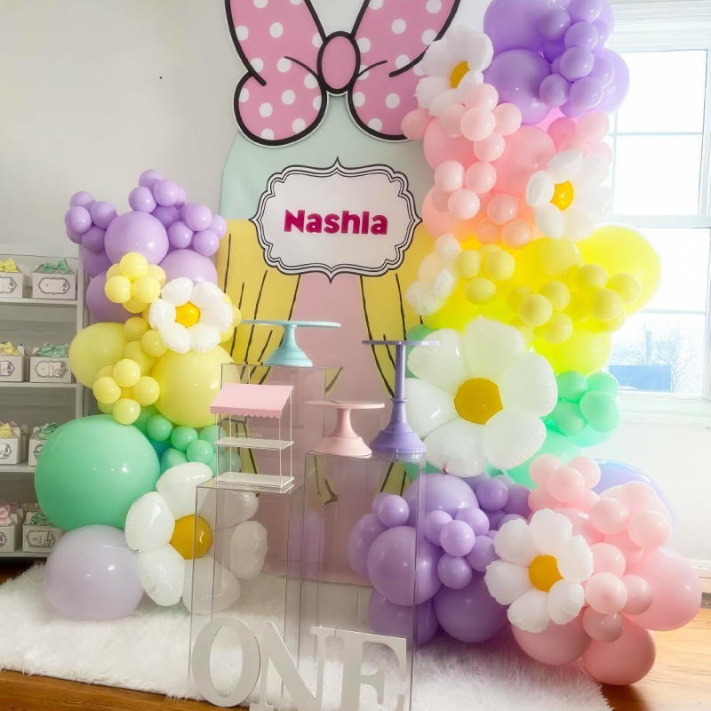 Margaréta-lufis ív dekoráció latex ballonokkal, kerek formájú, születésnapi és esküvői rendezvényekhez