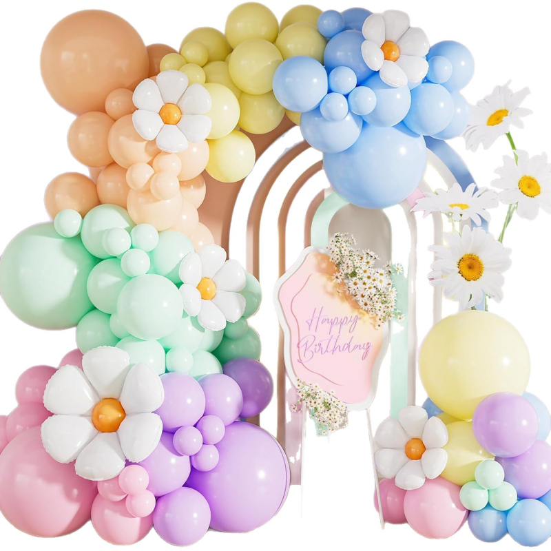 Margaréta-lufis ív dekoráció latex ballonokkal, kerek formájú, születésnapi és esküvői rendezvényekhez