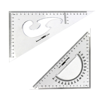 Σετ τρίγωνο χάρακα, διαφανής πλαστικός, μοντέλο 2030, με λειτουργία γωνιόμετρου, για μηχανικό σχέδιο και σχολικά είδη γραφείου, συσκευασία 2 τεμάχια