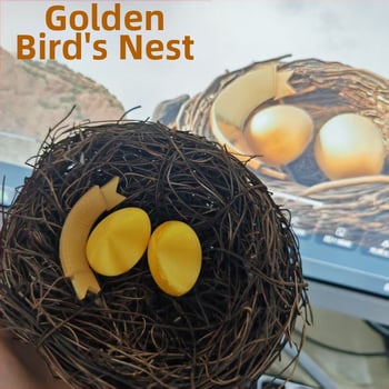 Кристален модел-орнамент Delta Action – златно гнездо на птица с яйце, пластмасов, печатна изработка, без персонализация, IP не е разрешено.