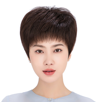 Perika kratka ravna od pravih ljudskih dlačica, s punom pokrivenom glave, model 6086A, za žene, mogućnost bojanja
