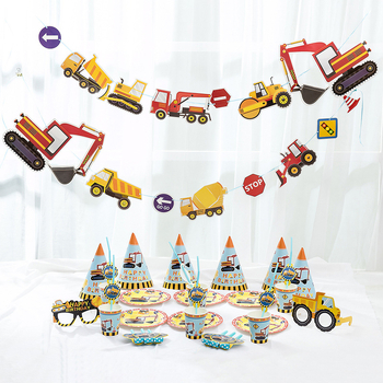 Papirnati party servis s temom bagera — rekviziti za dekoraciju proslave