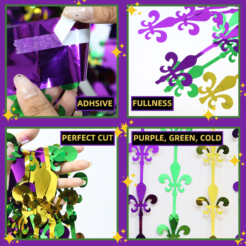 Zavjesa s resama za karneval i Mardi Gras dekoracije | PET materijal | rekvizit za uređenje prostora