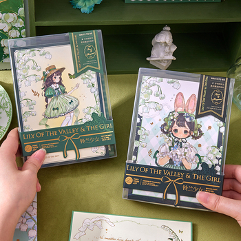 Square Island Lily of the Valley Girl Series set za pisanje — razglednice, kuverte, pisani papir, stil Lovely