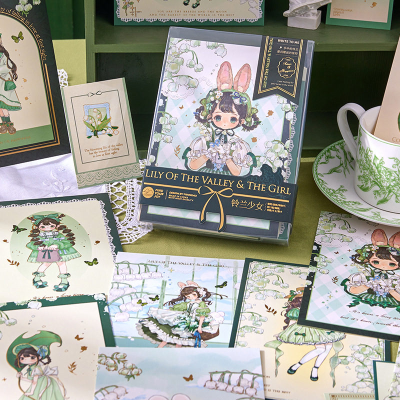 Square Island Lily of the Valley Girl Series set za pisanje — razglednice, kuverte, pisani papir, stil Lovely