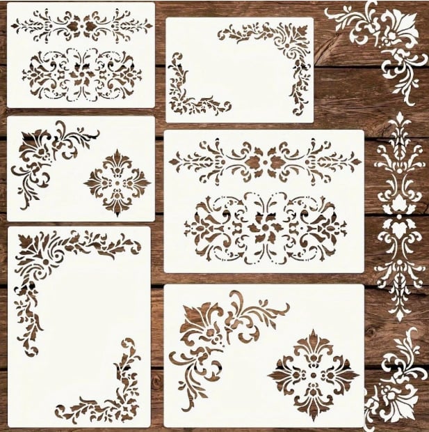 Retro Damaska kutni šablone set za DIY izrezanu sliku