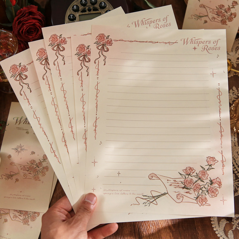 Rose Whisper serije set pisama i kuverti – Tema Željena ruža, Stil: kineska kuverta, Značka Mr.paper, Materijal papir
